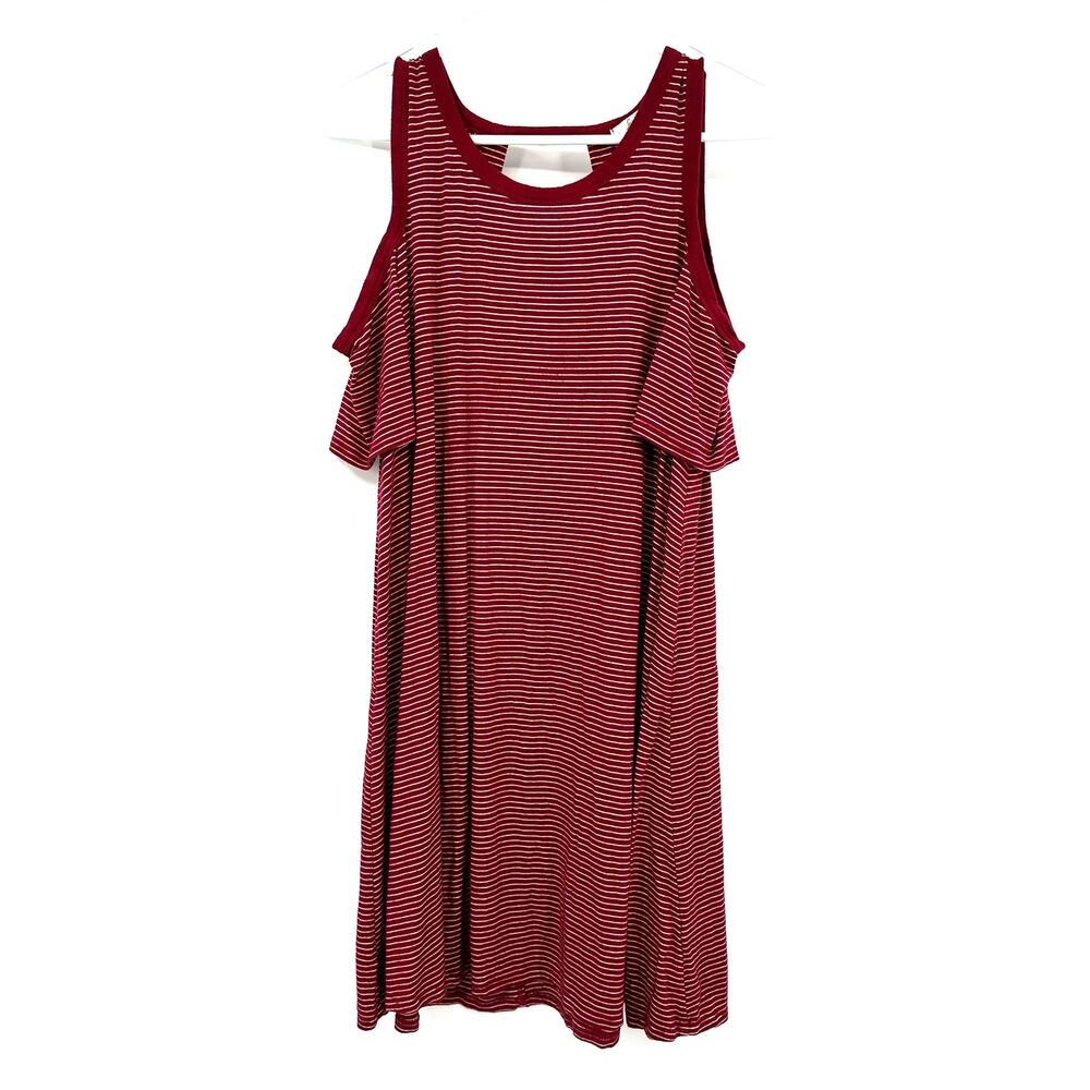 Soprano Size Medium Dress Red‎ White Stripe Cold Shoulder Sleeve Midi Sheath